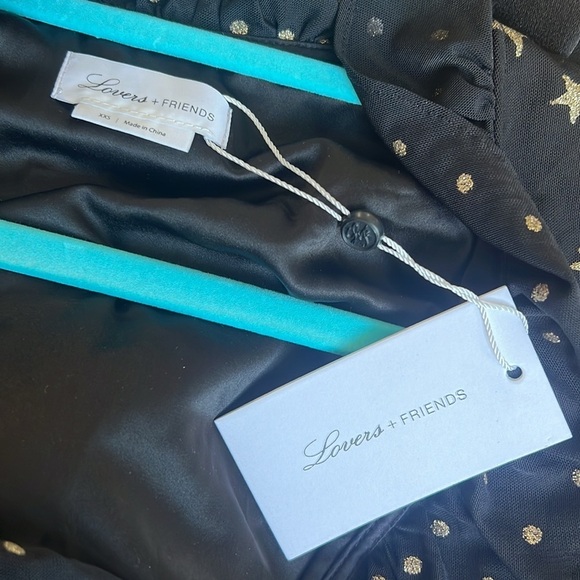 Lovers + Friends Joy Black Stretch Glitter Gold Star Dot Dress NEW WITH TAG - Picture 4 of 9